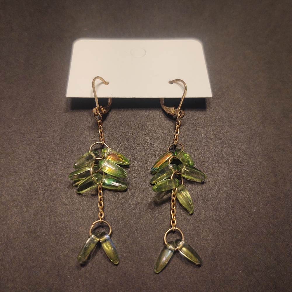 Green and gold earrings